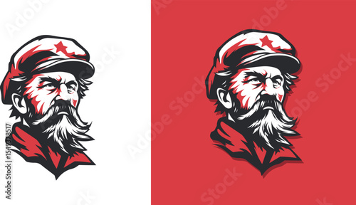 Vintage Revolutionary Icon with Stern Expression Vector Illustration. Vintage vector illustration of a revolutionary icon with a stern expression. Features a detailed depiction of a rugged