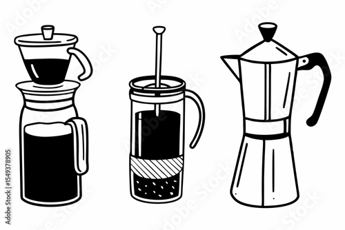 Coffee Brewing Methods Infographic Different Styles and Techniques with Line Art