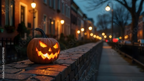 Spooky Halloween Night Jack-o'-lantern on a City Street