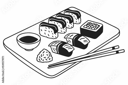 Clean Line Art Sushi Design for Japanese Cuisine