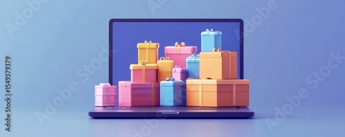 Internet shopping e-commerce concept, parcel boxes of products on a laptop computer from an online store purchase., Generative AI