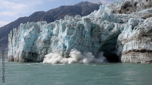 Wallpaper Mural Glacial calving scene with ice chunk crashing into cold sea Torontodigital.ca