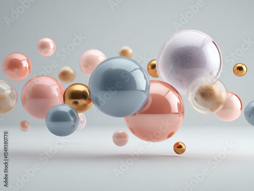 Floating spheres in pastel colors create a modern abstract design.
