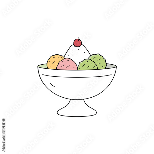 premium gelato dessert in marble bowl with fruit toppings Vector illustration