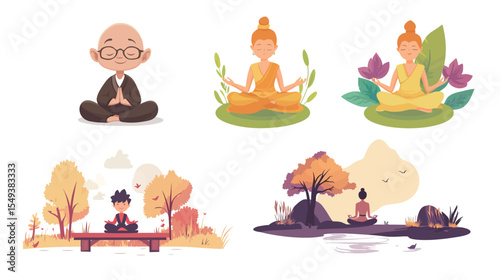 Character Meditating in Lotus Pose – Peaceful Vector Illustration