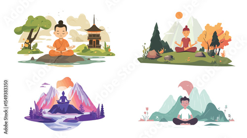 Character Meditating in Lotus Pose – Peaceful Vector Illustration