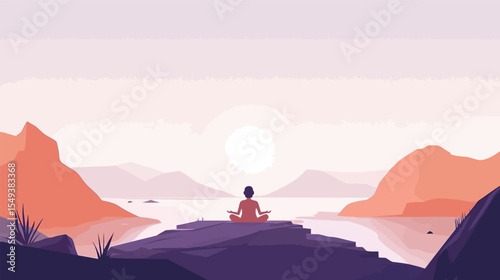 Character Meditating in Lotus Pose – Peaceful Vector Illustration
