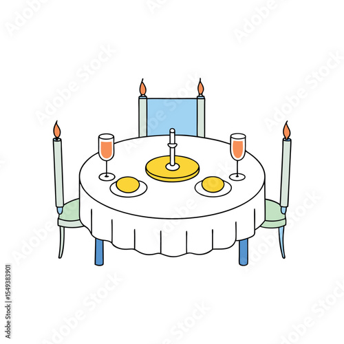 romantic summer dinner table on balcony with candles Vector illustration