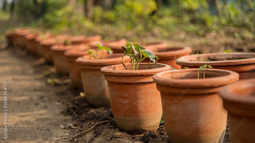 clay pots used for water-saving irrigation in eco farm . clay pots used for water-saving irrigation in eco farm .