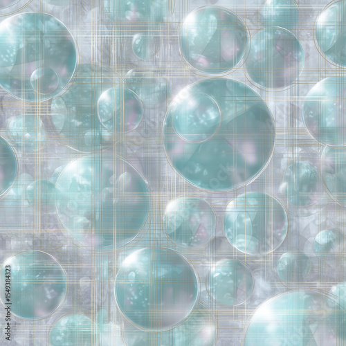 Abstract Bubbles Pattern in Teal and White with Textured Background