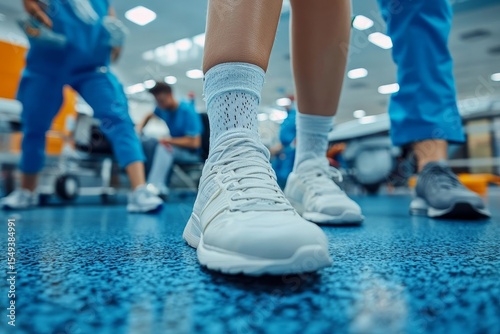 People getting  injured concept, close-up of on the leg from an accident, focusing on the recovery process., Generative AI