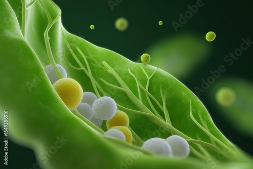 Animated infographic showing the process of photosynthesis with detailed leaf cells