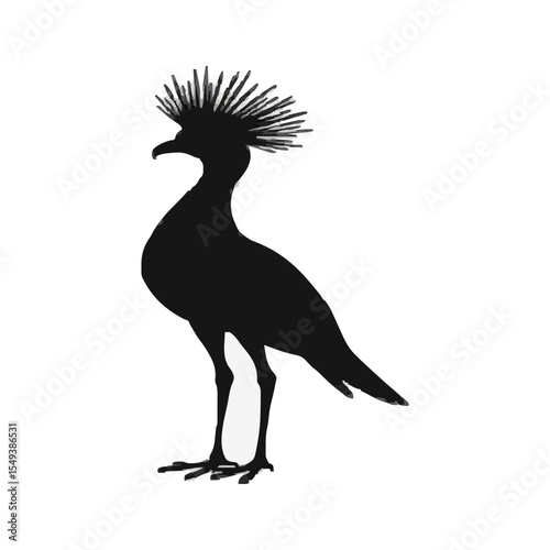 This black silhouette of a crested bird, likely a hoopoe, features a striking crest and elegant posture against a white background. Ideal for wildlife art, nature designs, or vector graphics.