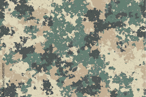 An army camouflage pattern with shades of green, brown, and beige.Vector background of army soldier or hunter camo Military and hunting uniform camouflage pattern for textile print.