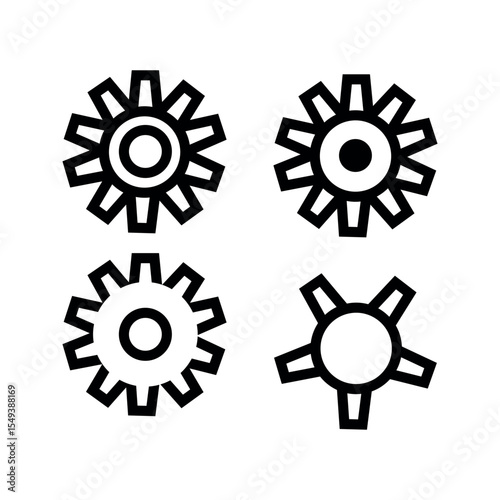 Black Gear Icons Set Cogwheel Machine Parts Symbols