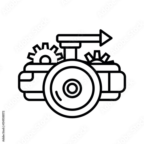 Black Line Art Gear Mechanism Wheel Icon vector