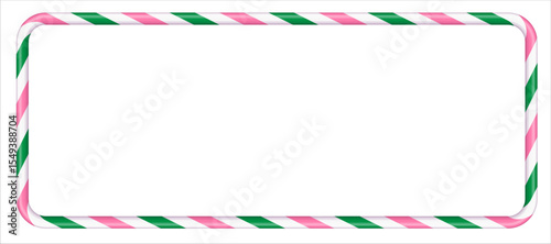 Rectangular empty frame in the form of Christmas candy striped cane, place for text. Holiday banner xmas. Vector illustration isolated, on white background