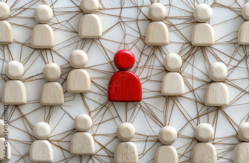 A red figure amidst a network of connected figures