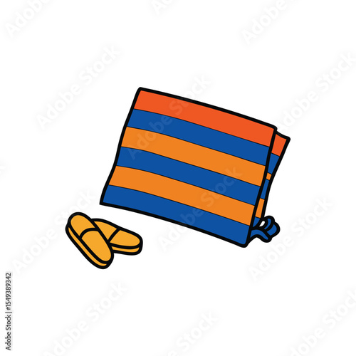 beach towel with premium pattern and sandals set in summer scene Vector illustration
