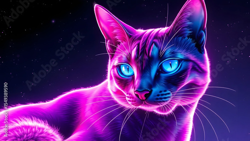 neon cat on a black background