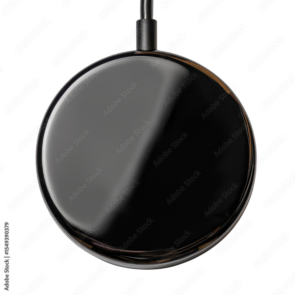 Fototapeta premium Sleek black wireless charger with minimalist design, perfect for modern tech enthusiasts. Ideal for home or office use