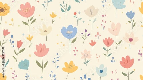 Wallpaper Mural Pastel flowers and leaves pattern Torontodigital.ca
