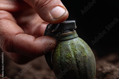 Close up of grenade pin being pulled