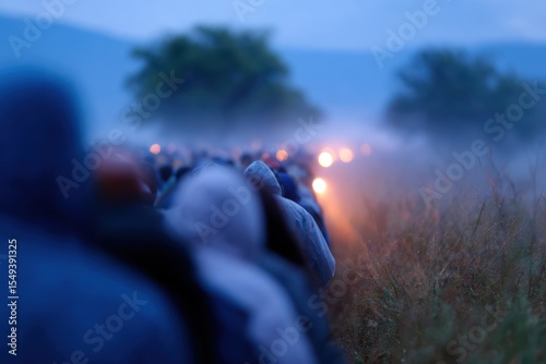 Refugees crossing border at dawn under threat