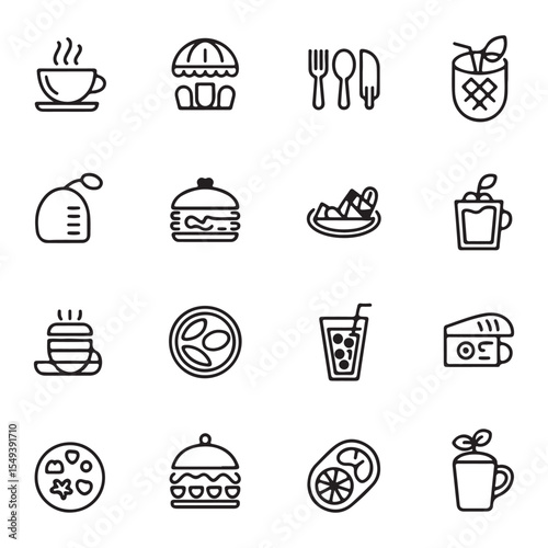 Minimal Food and Drink Icons Set Flat Silhouette Vector for Menu and Forgiveness Concept