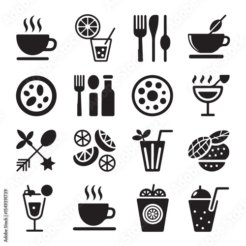 Black and White Beverage and Snack Icons Silhouette Vector with Forgiveness Theme