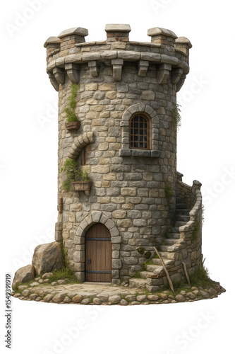 Medieval Round Stone Tower with Spiral Staircase – Isolated 3D Cutout