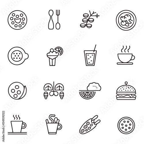 Simple Food and Drink Icons Set Cute Minimal Vector Art for Peace, Forgiveness, and Menu Design