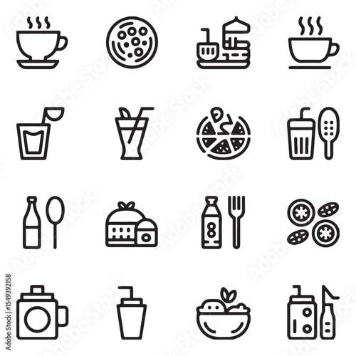 Outline Food and Beverage Icons Modern Minimal Vector Set with Forgiveness Motif