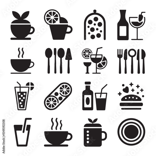 Bold Cafe and Drink Icon Set Food Vector Symbols of Forgiveness and Spiritual Nourishment
