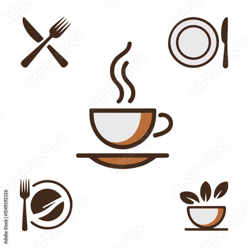 Elegant Coffee and Cutlery Icons Simple Vector for Peaceful Dining and Forgiveness