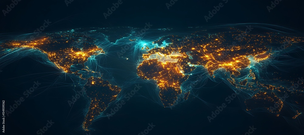 Fototapeta premium A glowing AI matrix analyzing global data patterns 