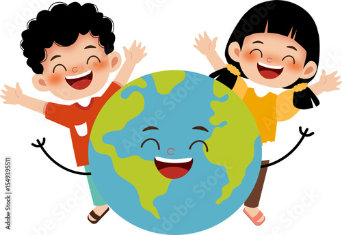 Happy children with earth