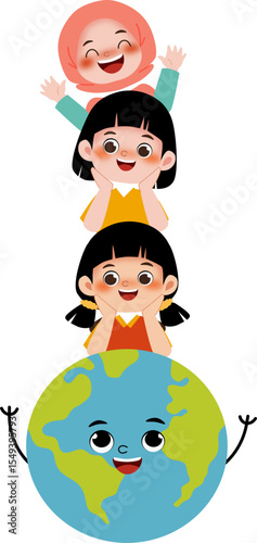 happy children and earth