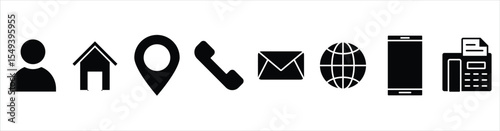 Contact and Communication Line Icons – Address, Phone, Email, Location, and Web Symbols