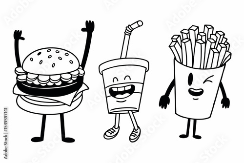 Cartoon Fast Food Mascot Icons Comic Style Elements for Design Projects