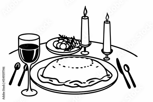Isometric Fine Dining Scene Illustration with Wine Elegant Restaurant Elements Design