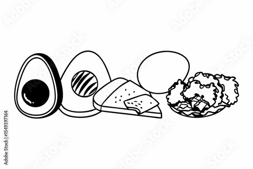 Keto and Low Carb Food Set with Clean Outlines for Healthy Eating