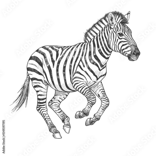Grevy’s Zebra – Equus grevyi.. Plains zebra standing in short grass, striped black and white, suitable for wildlife, nature, safari, animal themes in design.