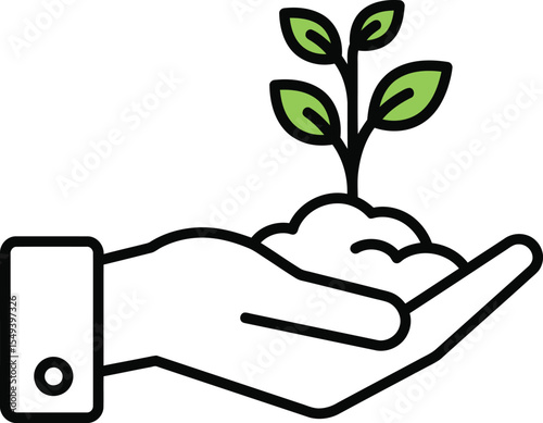 A hand holding a small plant, symbolizing growth and nurturing.