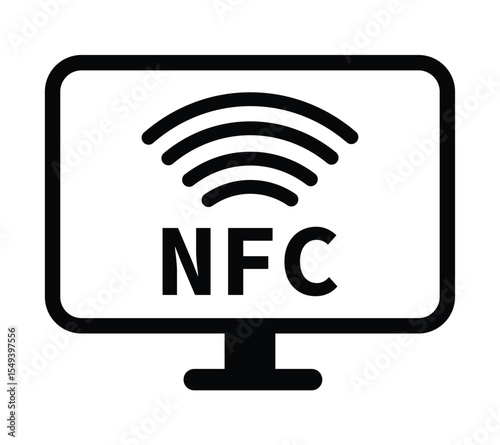 Minimalist black and white circular NFC icon with radio wave symbol. Clean, geometric design on white background. Flat, modern, and technical style ideal for tech and UI concepts.