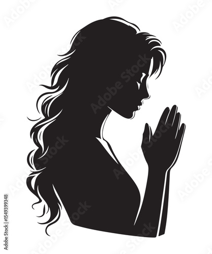 A Muslim Woman praying vector silhouette isolated in white background