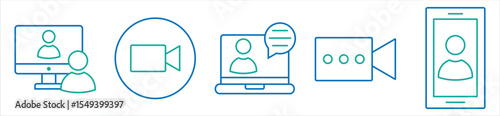 Video Conference and Online Meeting Line Icons – Virtual Communication Symbols Set