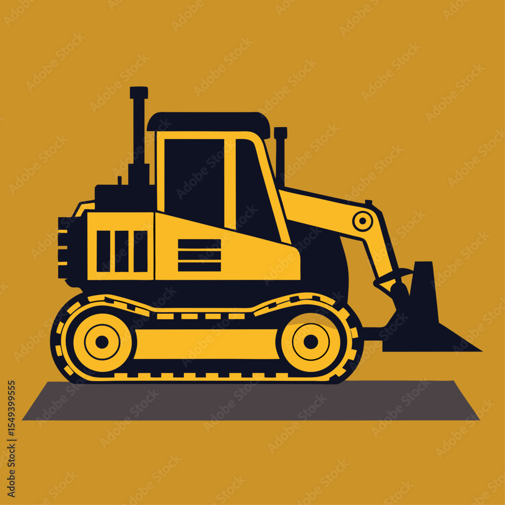 Naklejka premium Stylized Bulldozer Construction Vehicle Illustration on a Warm Brown Background