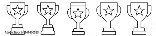 Trophy Icons with Star – Award, Achievement, and Winner Symbols Outline Style