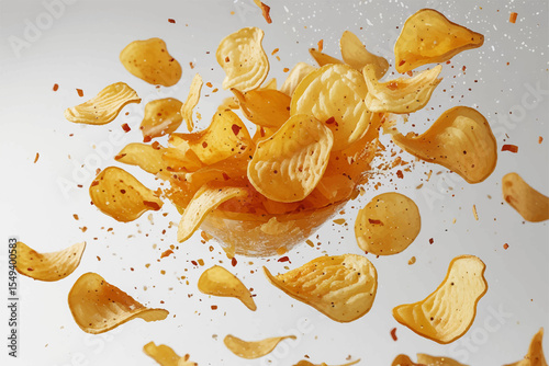 potato chips falling in super slow motion
